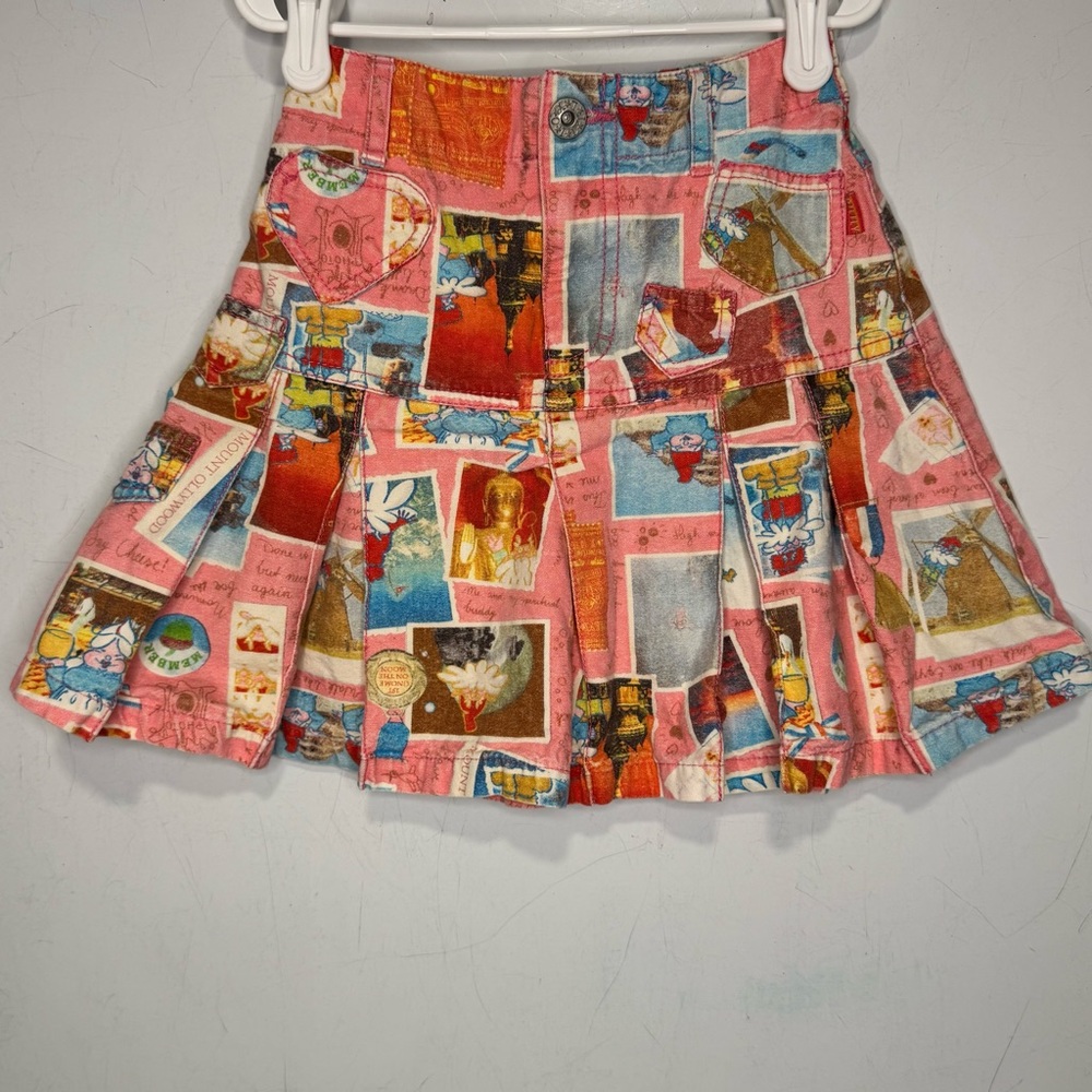 Vintage Oilily Girls Pink Pleated Skirt | Storybook Print | Size 104 (4Y)